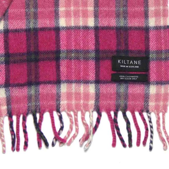 Kiltane Made in Scotland Cashmere Scarf Pink White Gray Plaid Women's - Picture 2 of 2